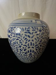 Vintage Porcelain Double Happiness Ginger Jar Vase Chinoiserie Blue And White