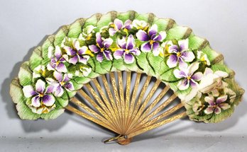 Victorian Ladies Fan Bamboo Crepe Paper Pansies