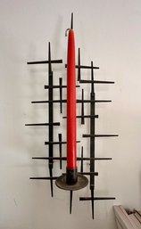 Pair Of Wrought Iron Brutalist Wall Candle Sconces