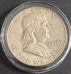 1963-d Benjamin Franklin Silver Half Dollar