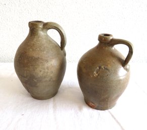 2 Beige & Grey Stoneware Jugs