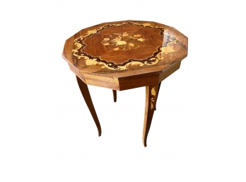 Round Inlaid Italian Style End Table