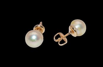 Large Antique 14k Yellow Gold Pearl Earrings