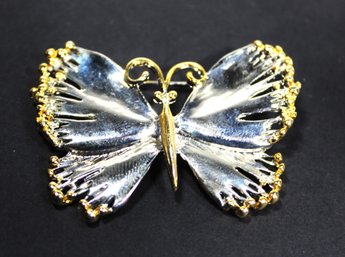 SILVER AND GOLD TONE BUTTERFLY BROOCH