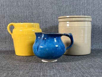 A Grouping Of Vintage Pottery: Pitcher & Crocks