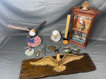 Assorted Bald Eagle Collection:statue, Metal Eagle Wall Mount, Bolo, Metal Buckle, Ornaments