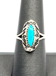 Vintage Native American Sterling Silver Turquoise Ornate Ring, Size 7