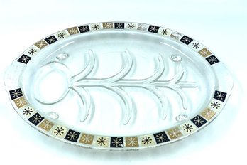 Vintage Mid Century Atomic Glass Fish/meat Resting Plate By Inland Glass