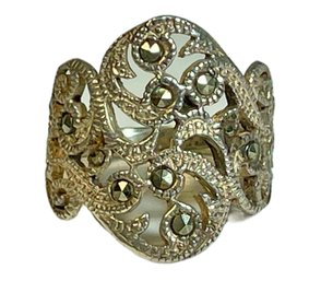 Vintage Sterling Silver Ring Having Marcasite Stones