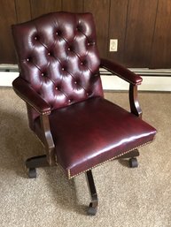 Vintage Red Tufted Leather Backrest Executive Office Swivel Chair