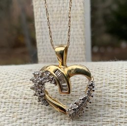 Beautiful 14K Diamond Encrusted Heart Pendant With 14K Chain