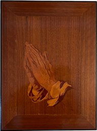 A Vintage Inlaid Marquetry Art Panel - Hands In Prayer