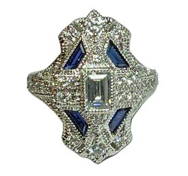 Fine Contemporary Sterling Silver Antique Style Ring Having Genuine Sapphire Ring Size 7