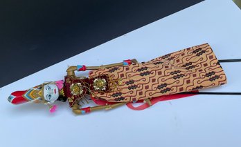 Vintage Indonesian Wayang Golek Hand Carved & Painted Wooden Stick Puppet