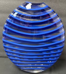 Tony Cray Art Glass Vase - Snake Ranch Studio - Single Blue Striped - Artist Signed & Dated 2009 - 8 Inch H