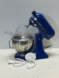 A GREAT COBALT Blue KitchenAid Standing Mixer With Dough, Whip & Paddle