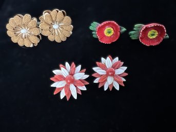 Three Pairs Of Vintage Clip-on Earrings