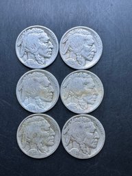 6 Buffalo Nickels 1916, 1920, 1927, 1928, 1929, 1936