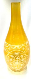 Indian Etched Floral Amber Bottle Form Vase