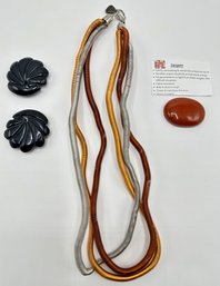 Sandrine Giraud Coiled Multi-Strand Necklace, Vintage Bakelite Shoe Clips & Jasper Stone ~Jewelry