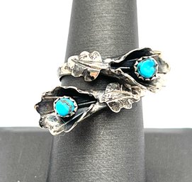 Vintage Native American Signed AG Sterling Silver Hand Finished Turquoise Wrap Ring, Size 8