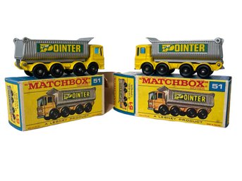 LOT OF 2!! Vtg #51 Matchbox Regular Wheels  8-Wheel Tipper- Yellow, 'Douglas' In Original Boxes