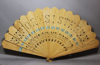 Antique Openwork Wood Ladies Fan 'For Sister' Dated 1945