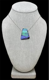 Sterling Silver Chain With Blue And Purple Trapezoid Chunky Stone Pendant