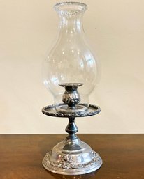 An Antique Silver Plated Candlestick With Hobnail Glass Rim Hurricane