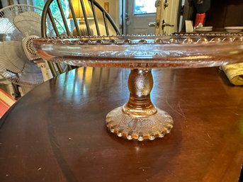 Beautiful Pink Depression Glass Pedestal Cake Plate