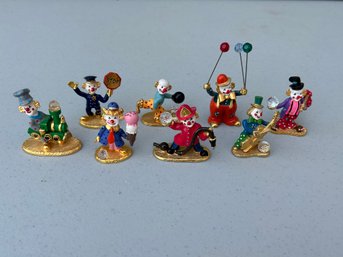 Lot Of 8 Spoontiques Gold Clown Figurines With Swarovski Crystal