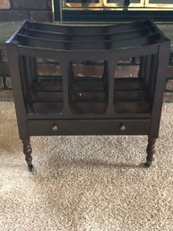 Vintage Bombay Wood Magazine Book Rack With Drawer On Wheels