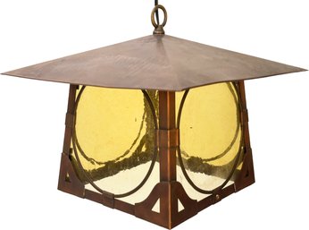 An Antique Copper And Amber Glass Arts & Crafts Lantern - Gorgeous!