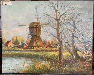 Oil On Canvas  Of Windmill Signed M. Torrens