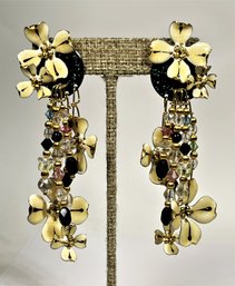 Gold Tone Enamel And Crystal Beaded Earrings By Lunch At The Ritz