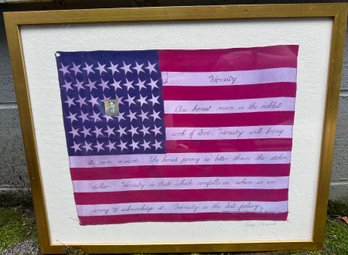 Folk Art 48 Star Framed American Flag Signed Betsy Himock, Part Of Her Flag Series