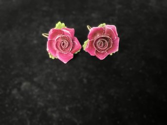 Vintage English Rose Screw-back Earrings