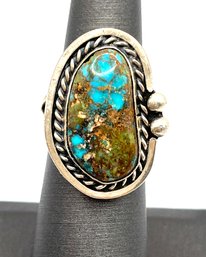 Vintage Native American Sterling Silver Large Turquoise Ring, Size 5.5