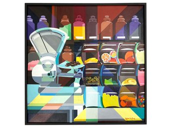 A Vintage Acrylic On Canvas, 'Candy Shop,' Joan Luby (American, 1934-2015)