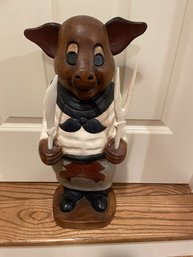 Whimsical Hand Carved Wooden Kitchen Pig Chef