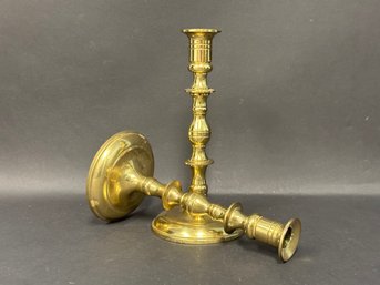 A Beautiful Pair Of Vintage Candlesticks In Solid Brass