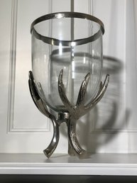 (1 Of 2) Fantastic Silver Gilt Antler Glass Centerpiece / Vase - High Quality Decorator Piece - Nice Accents !