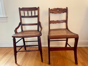 Two Antique Caned Side Chairs
