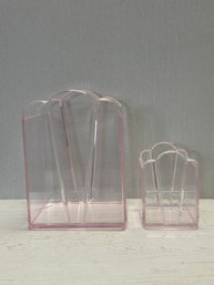 An Adorable PINK Lucite Garbage Pail & Tissue Holder