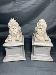 Pair Of New York Public Library Lion Bookends Resin Faux Marble 7.5x4x7.5'