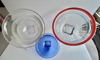 Lot Of 3 Depression Glass Mixing Bowls- All Have Square Bottoms  (read Description)