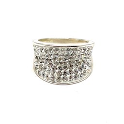 Brass Gem Designer Large Sparkly Clear Stones Ring, Size 7.75