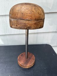Vintage Wooden Hat Mold On Stand