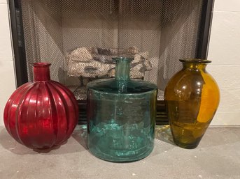 Collection Of Large Colored Glass Vessels
