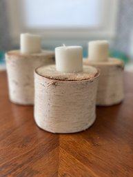 Lot Of Three Handmade Birch Candle Holders